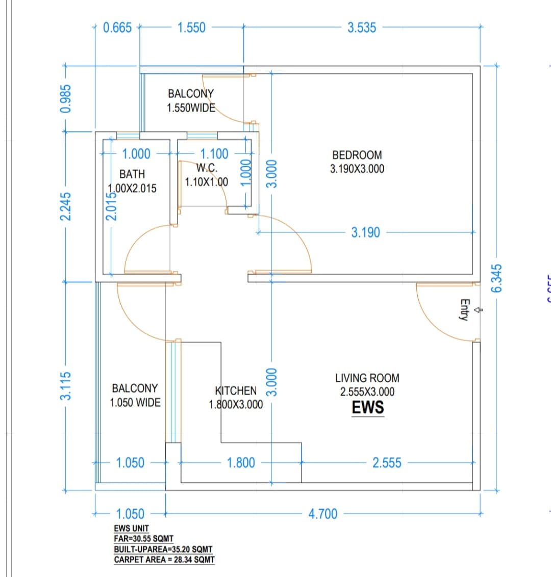 EWS 1BHK Floor Plan